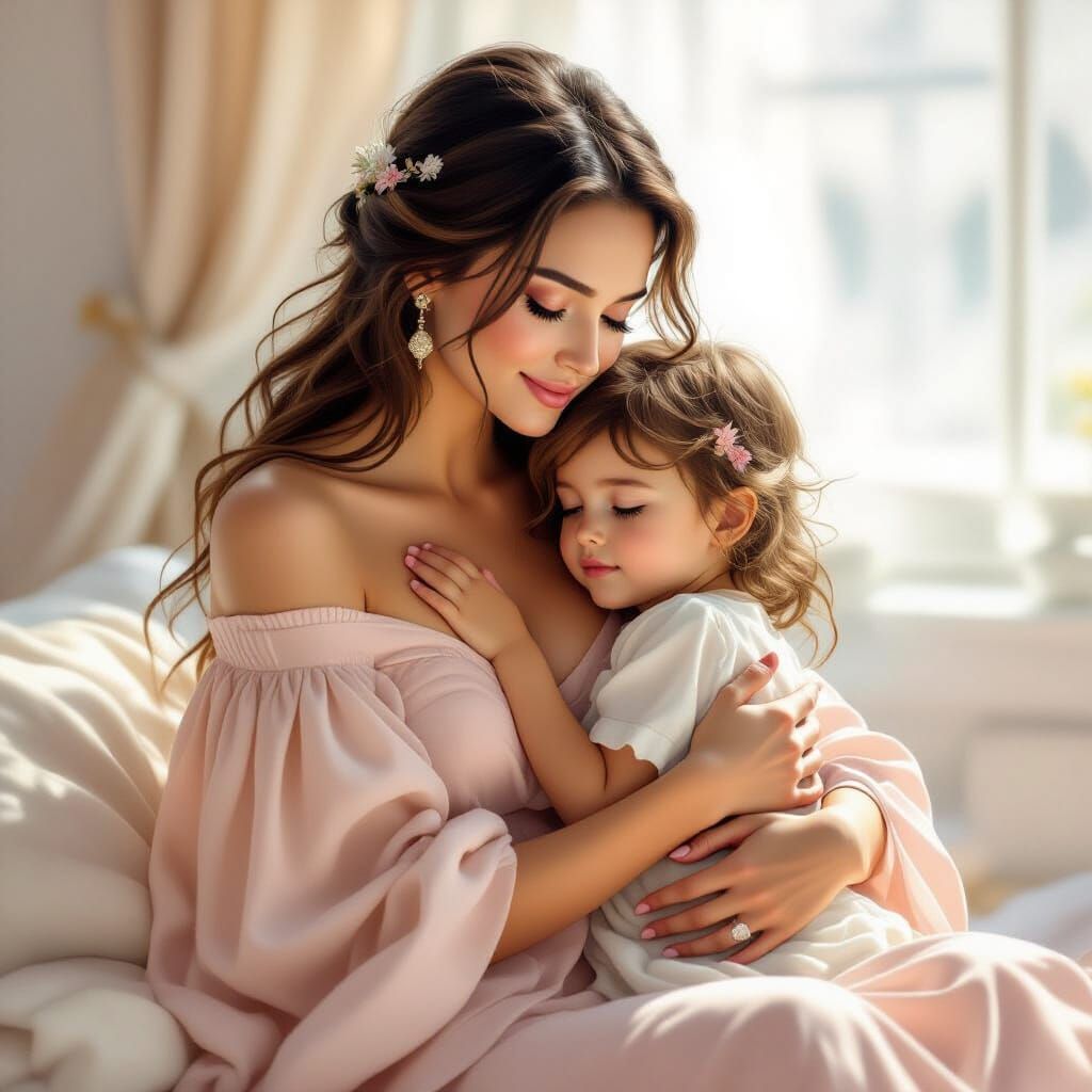 Tender Mother and Child Embrace in Digital Art