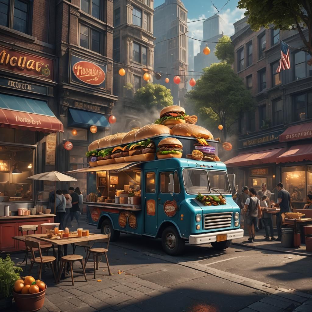 Detailed Hamburger Food Truck Concept Art