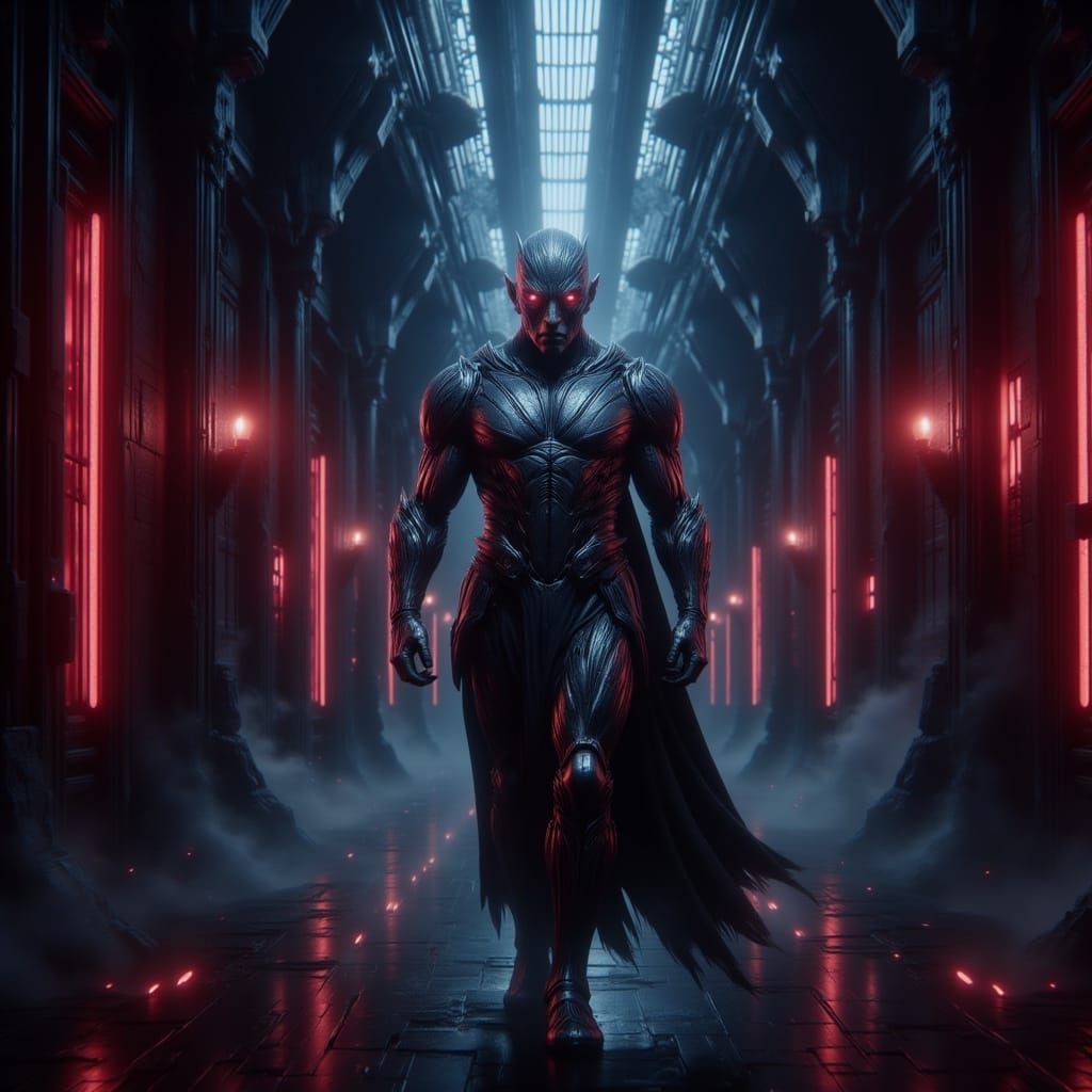 Sith Lord in Dark Armor on Starship