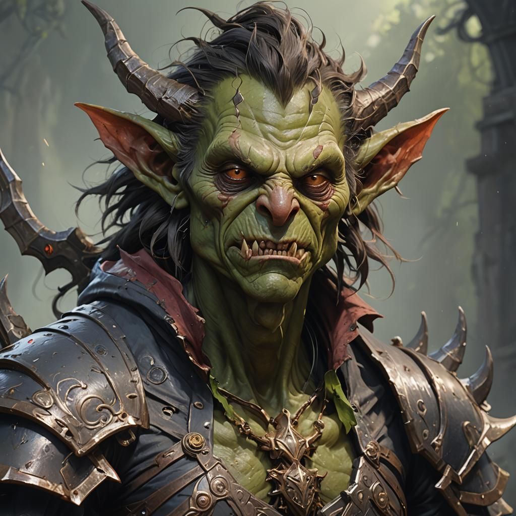 Detailed Portrait of Demonic Goblin in Art Nouveau Style