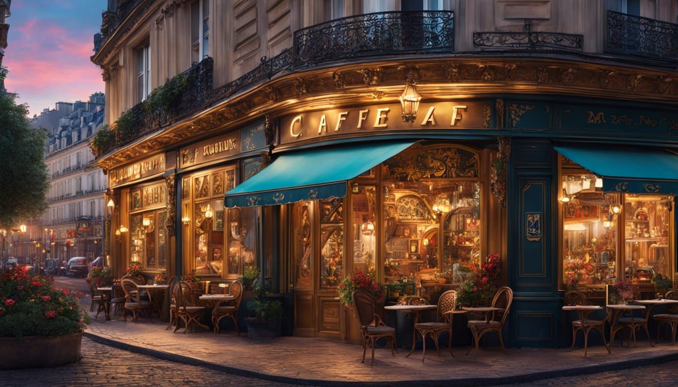 Enchanted Parisian Café Digital Painting at Twilight