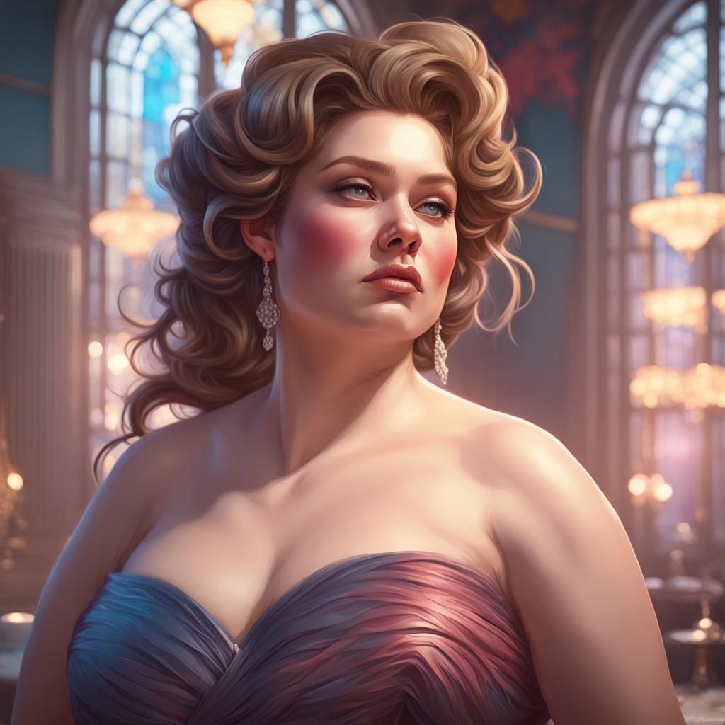 Chubby woman in evening gown