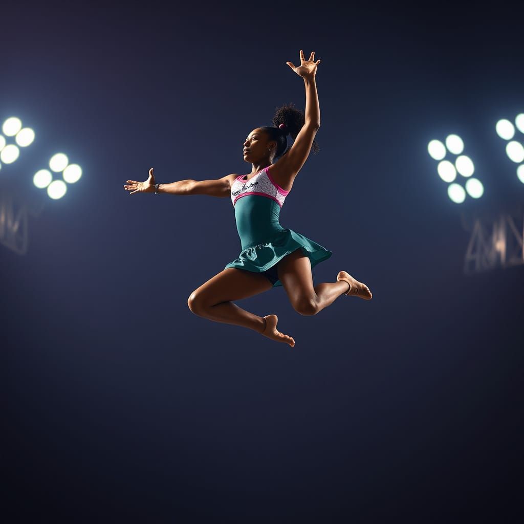 Simone Biles in Dramatic Mid-Air Cinematic Shot