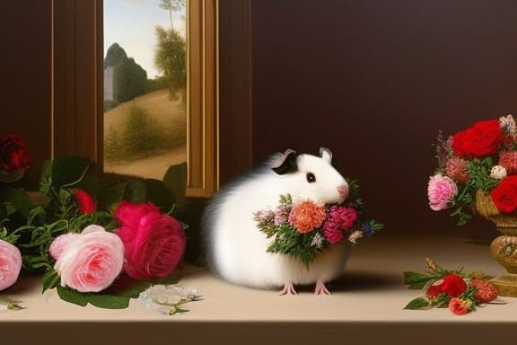 Guinea Pigs with Roses in Renaissance Style