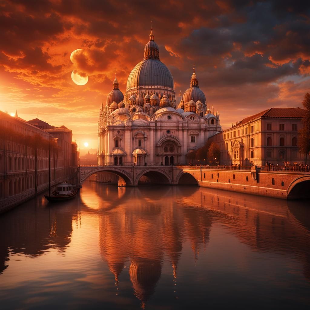 Moonlit St. Mark's Basilica: Ethereal Matte Painting