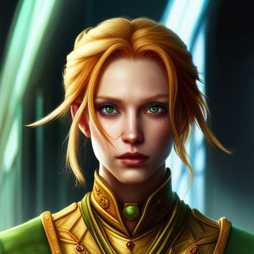 Freckled Elf Bard in a Detailed Fantasy Painting