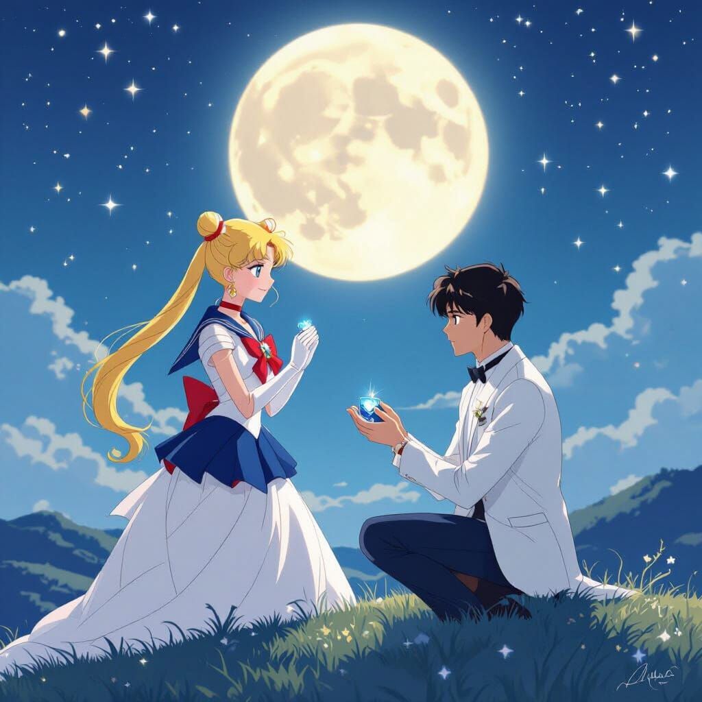 Sailor Moon Proposal Under Starry Night Sky