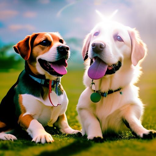 Happy Doggies Playing in Heavenly Sunshine