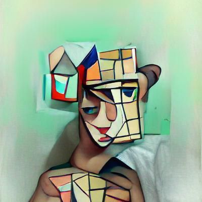 Cubist Simian Portrait in Geometric Style