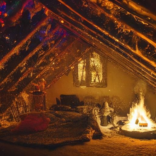 Cozy Fantasy Igloo Interior with Firelight