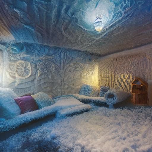 Cozy Fantasy Igloo Interior in Hyperrealistic Style