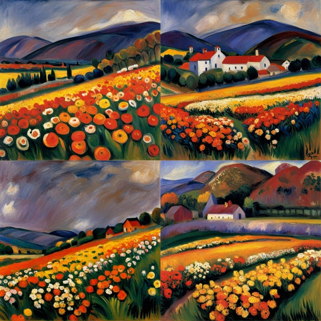 Impressionist Flower Fields in Bloom