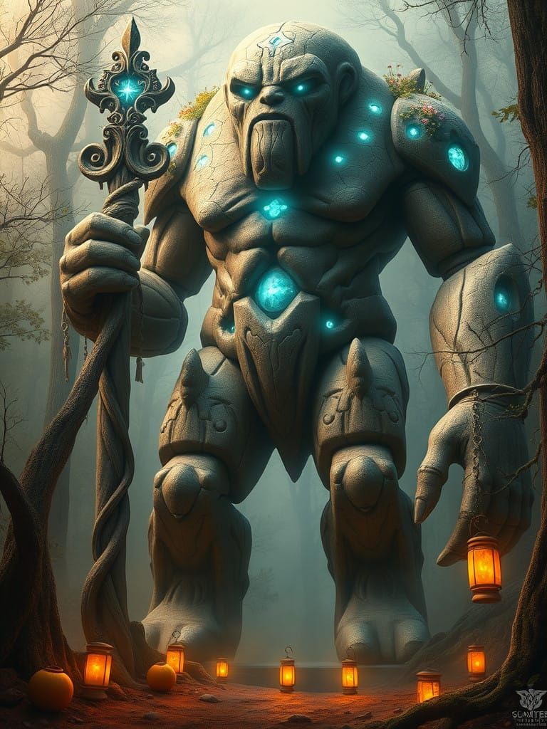 Ancient Clay Golem Guardian of the Mystical Forest