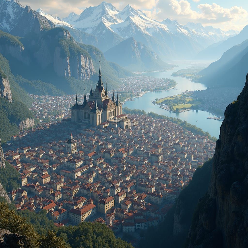 Swiss Metropolis: A Fantasy Concept Art Matte Painting