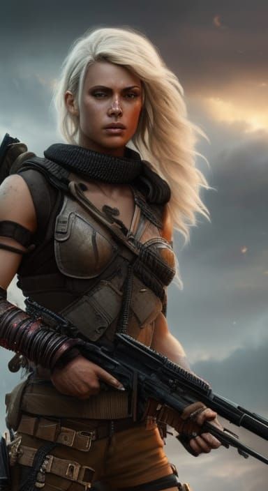 Post-Apocalyptic Warrior Girl Portrait in Digital Art Style