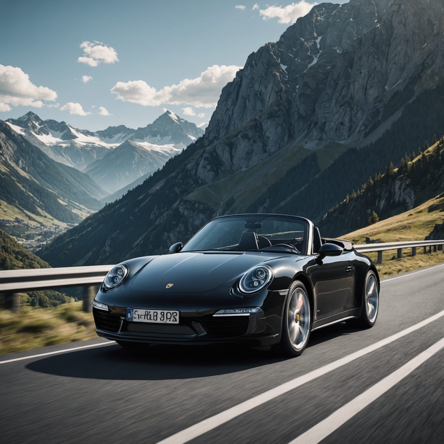 Black Porsche 911 Carrera Cabriolet with Mountain View