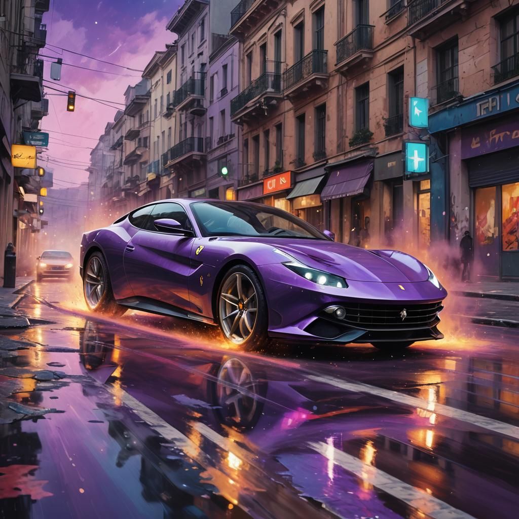 Ferrari Roma in Futuristic Street Art Style