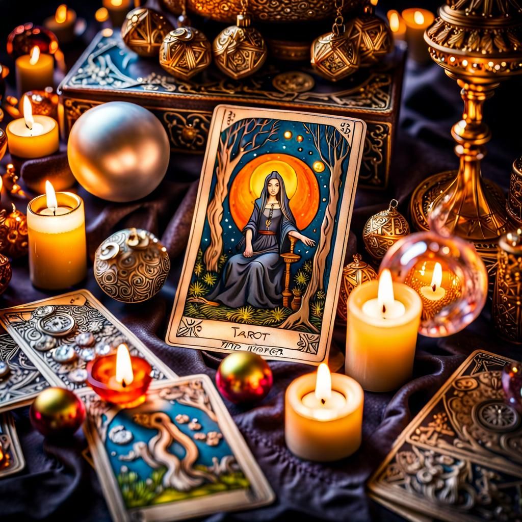 Witch's Altar with Tarot Cards in Hyperrealistic Detail