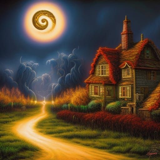 Halloween Wheat Field Digital Painting in Burton Style