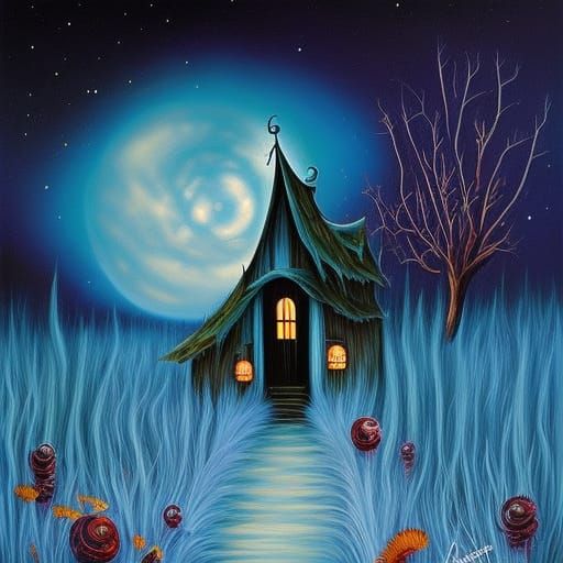 Halloween Wheat Field: Digital Neo-Impressionist Painting