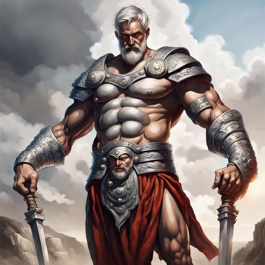 Epic Four-Armed Warrior in Silver Toga