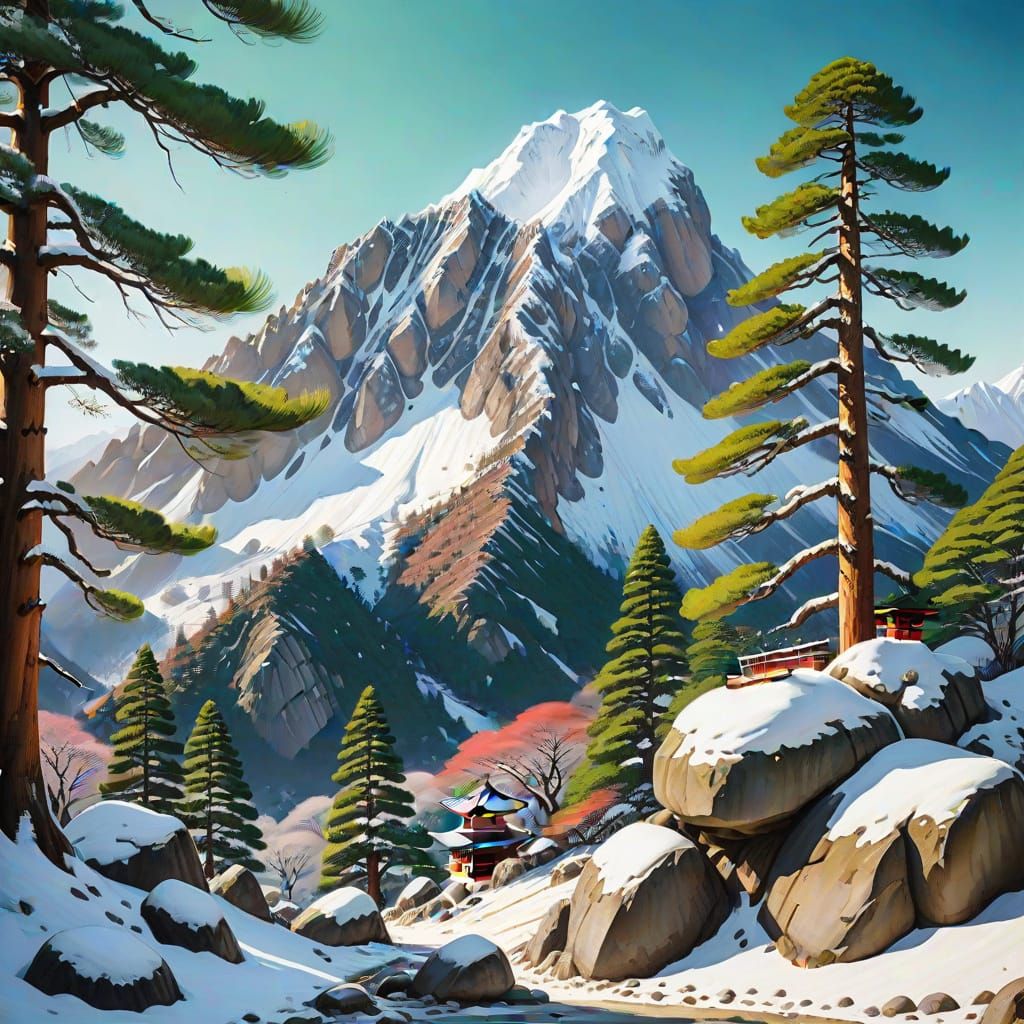 Mount Karakuni-dake in Vibrant Oil Painting Style