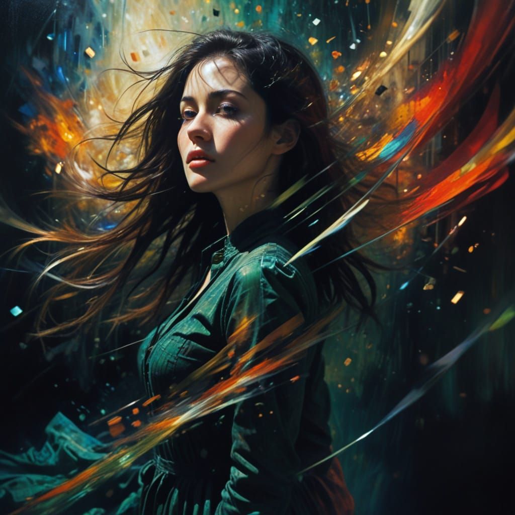 Ethereal Dream: A Geometric Abstract Painting with Wind