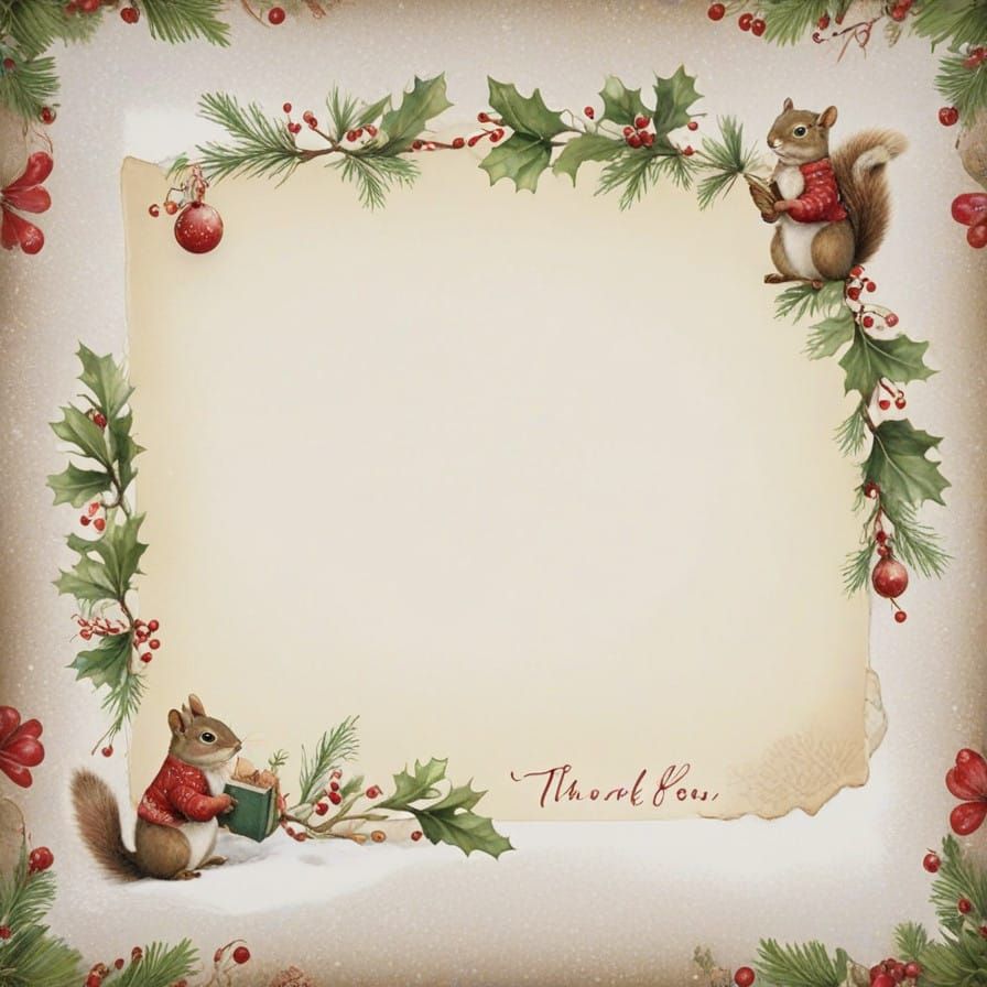 Surreal Christmas Squirrels Express Gratitude with Red and G...