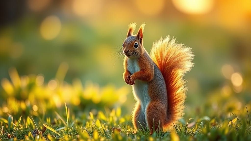 Red Squirrel Basks in Golden Hour