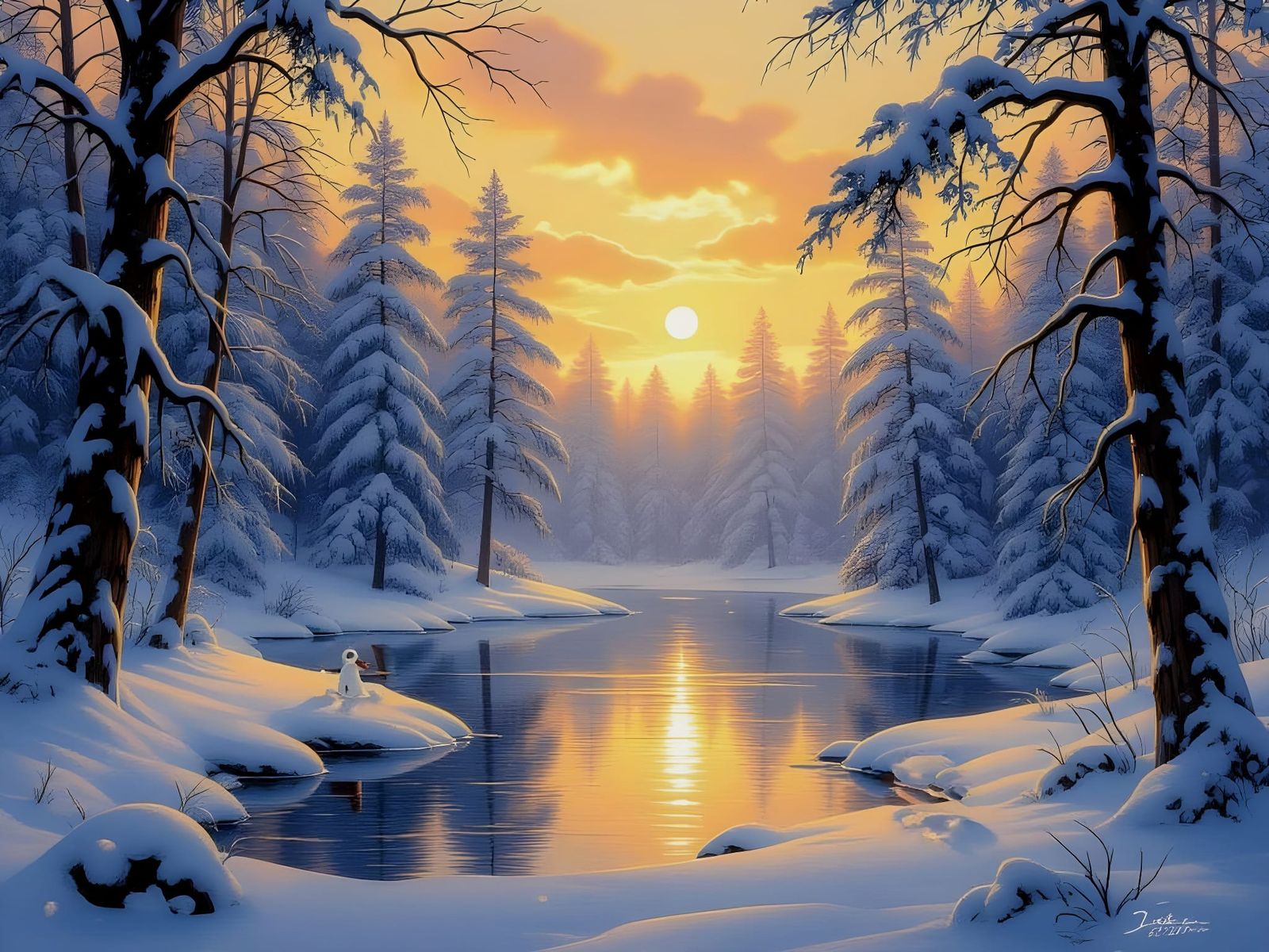 Enchanting Snowy Forest Christmas Postcard in Ethereal Mist