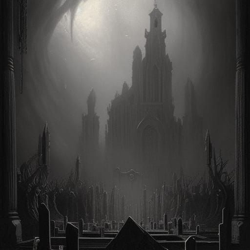 Horror Graveyard Scene in Doré Style