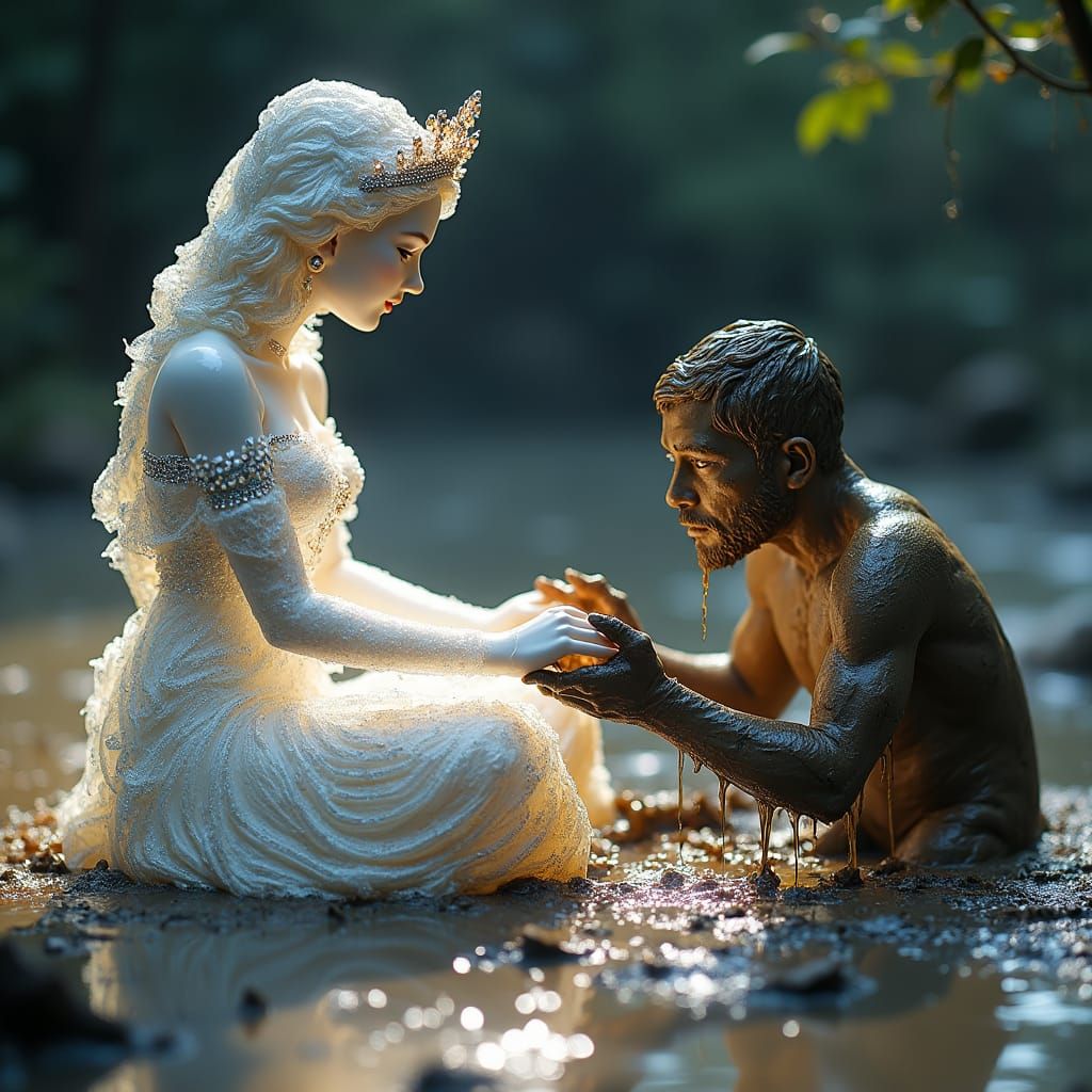 Crystalline Princess and Muddy Suitor: A Touching Contrast