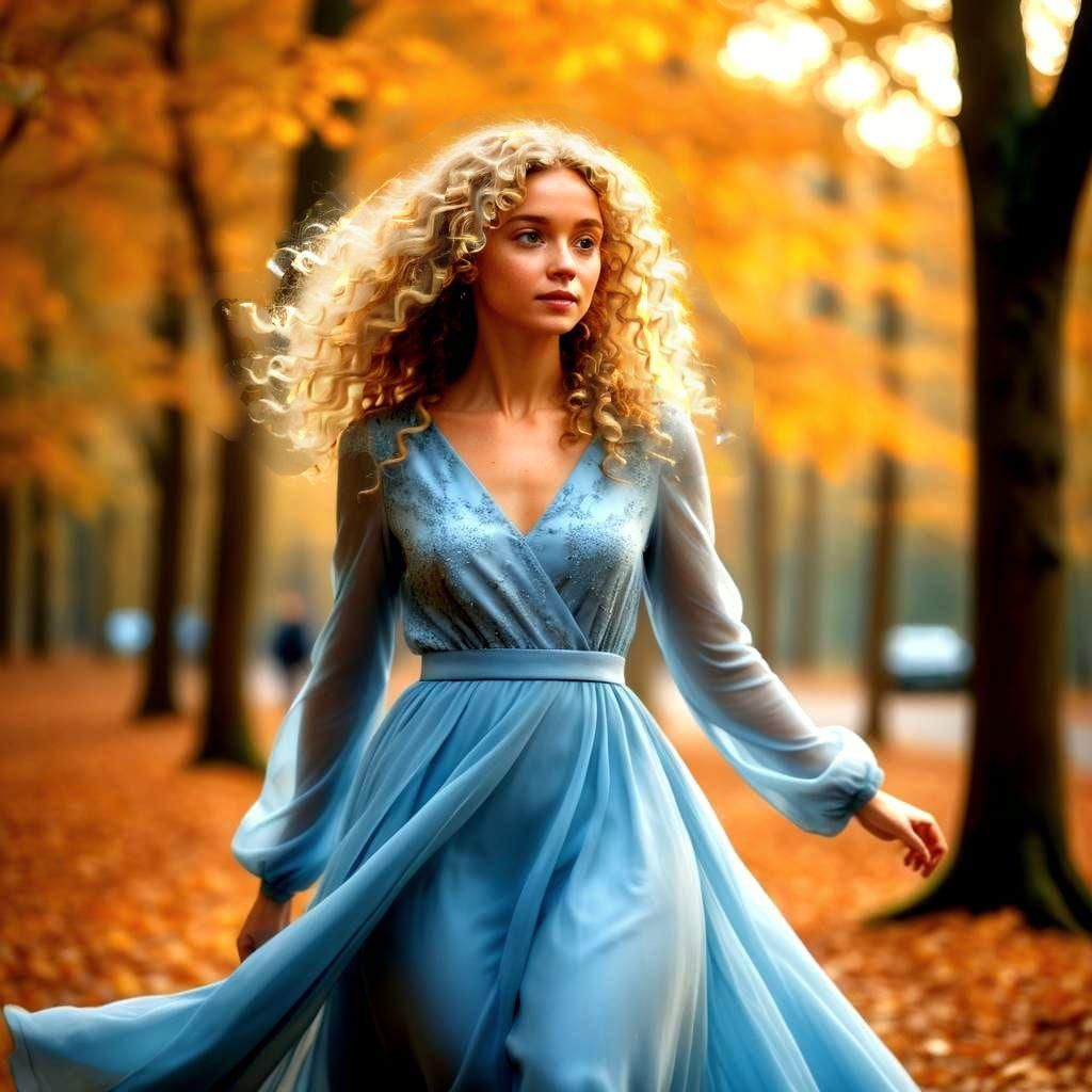 Blond Woman in Autumn Forest Portrait Photography