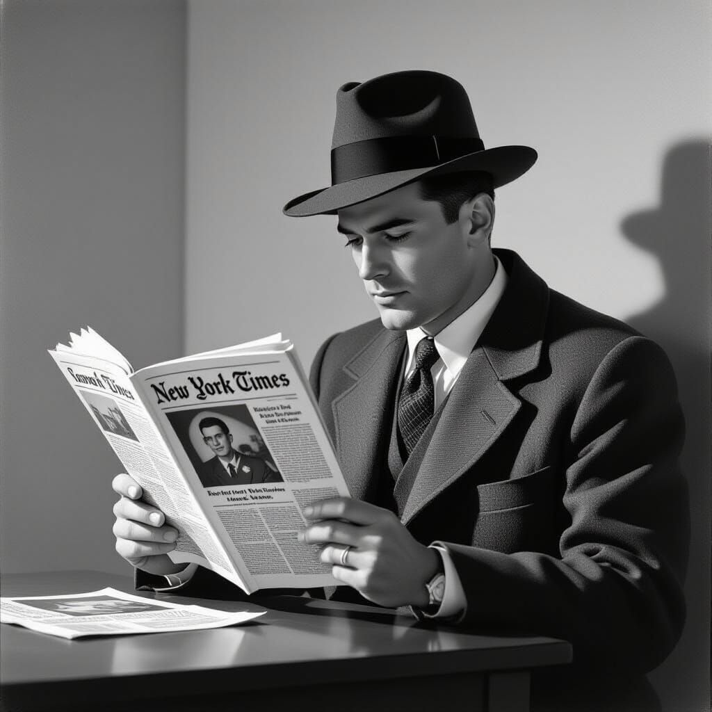 Man Reading Sputnik Report in Hopper-esque Style