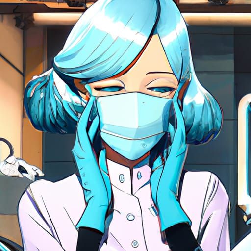Dentist with Blue Hair in Anime Style