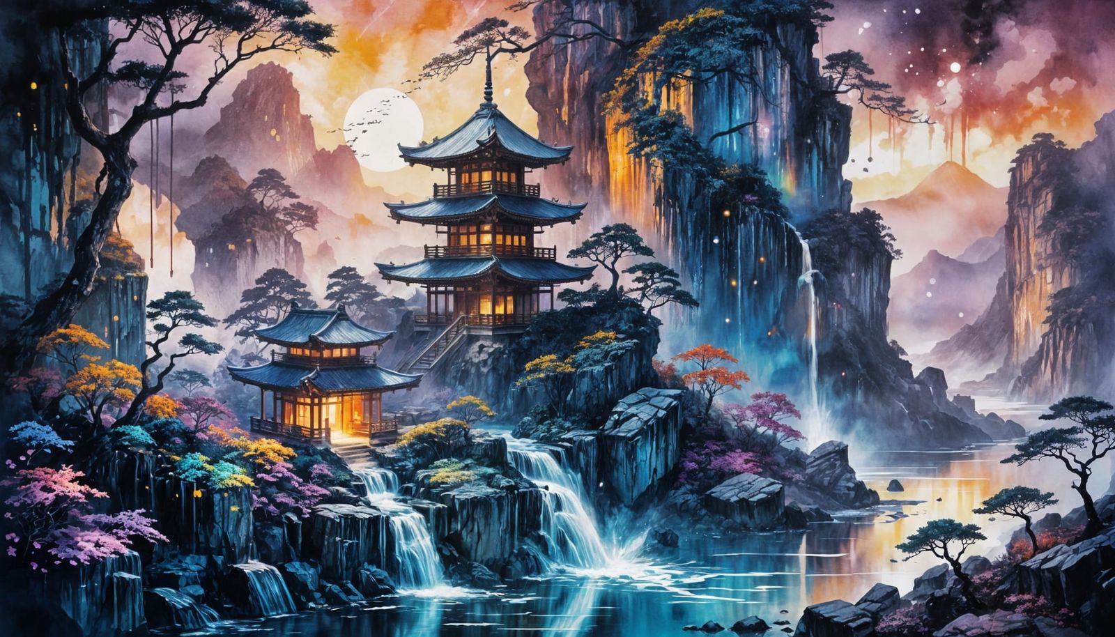 Iridescent Lights on Ancient Japanese Temple