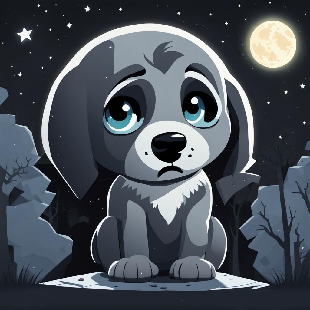 Chibi Pixar Wolf Howling at Moon in Cemetery