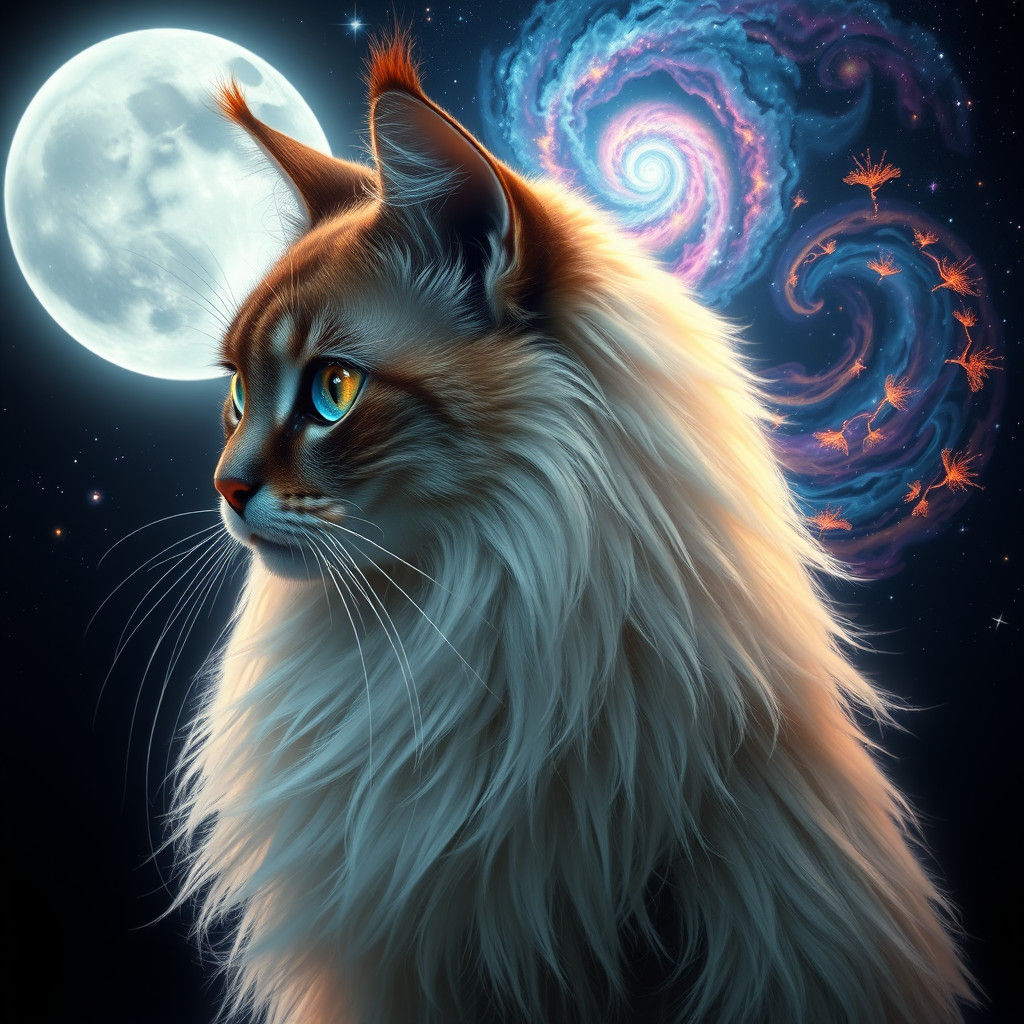 Ethereal Cat with Cosmic Aura in Dreamlike Landscape