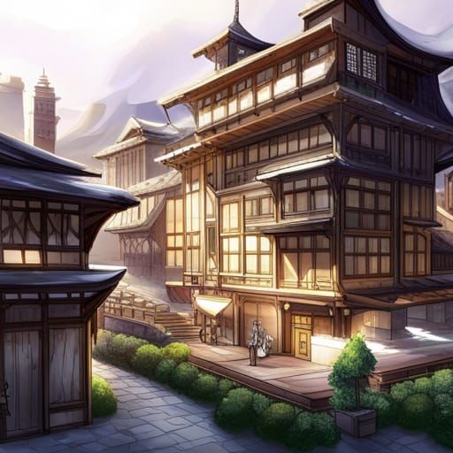Mansion with Japanese-European Architecture in Anime Style