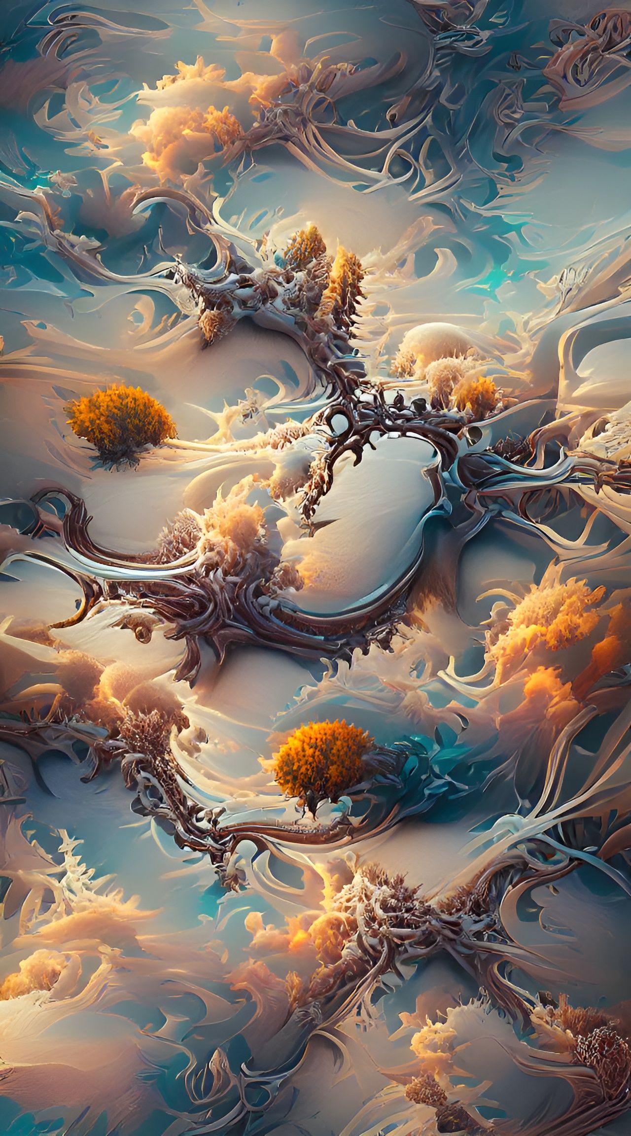 Surreal Dendritic Landscape in Baroque Gothic Style