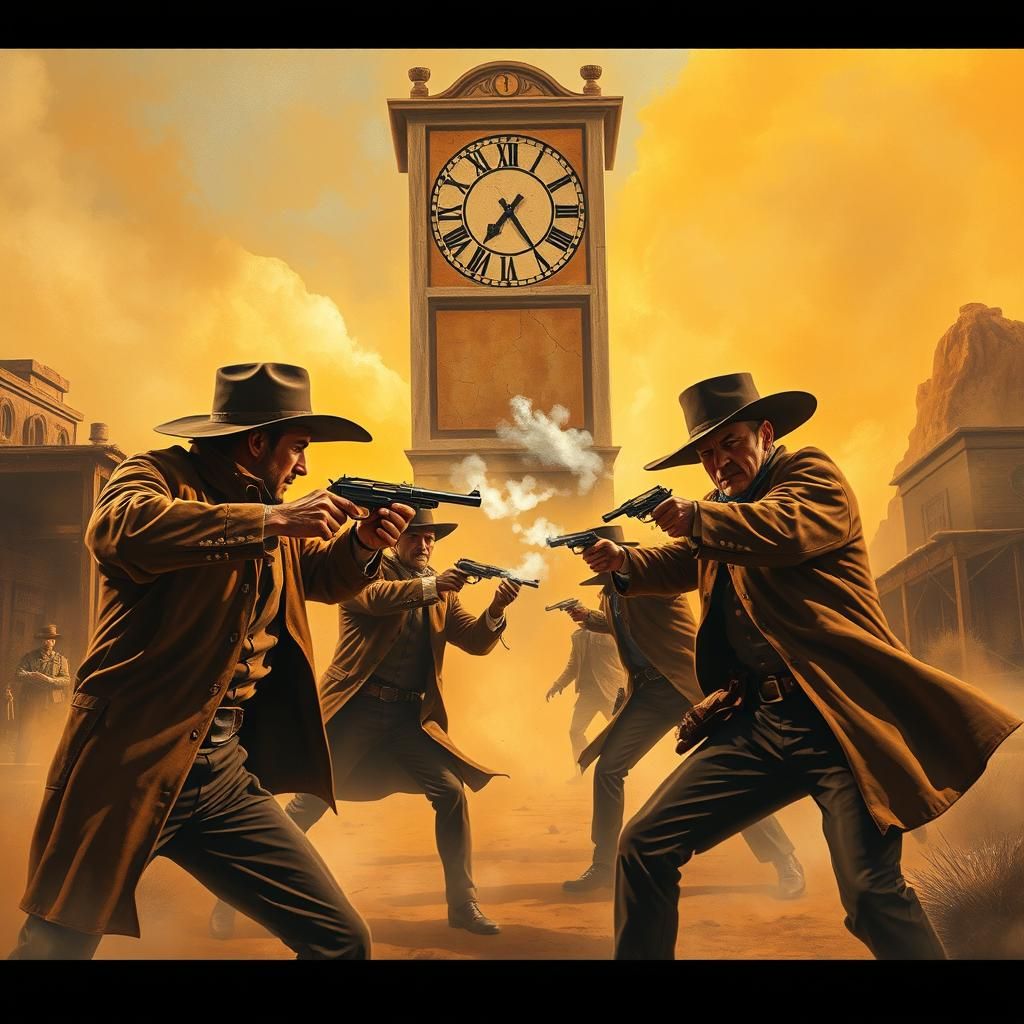 High Noon Gunfight in Western Town, Dramatic Western Art