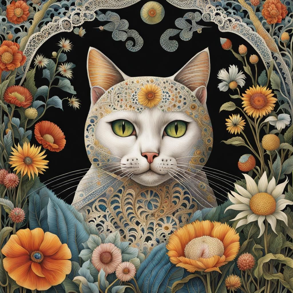 Intricate Cat Illustration in Multiple Artistic Styles