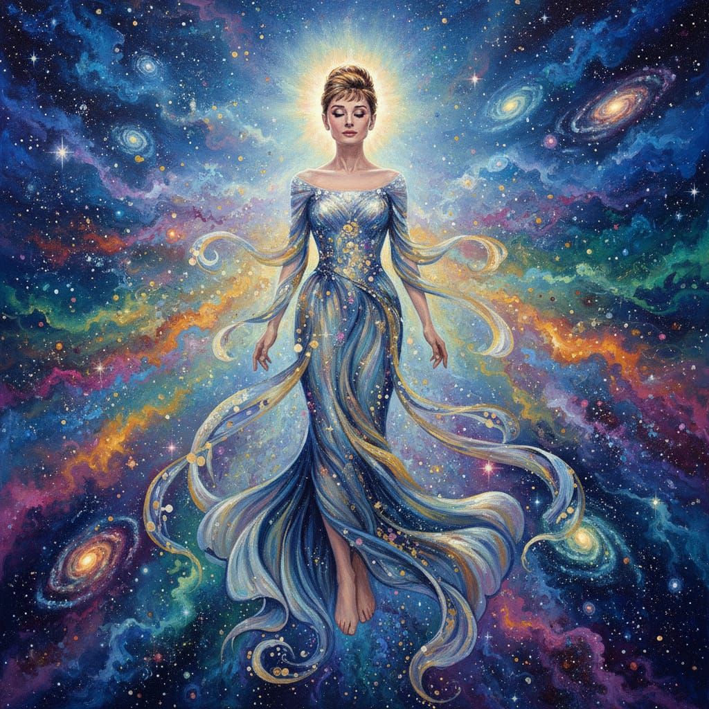 Audrey Hepburn Celestial Muse in Cosmic Dreamscape
