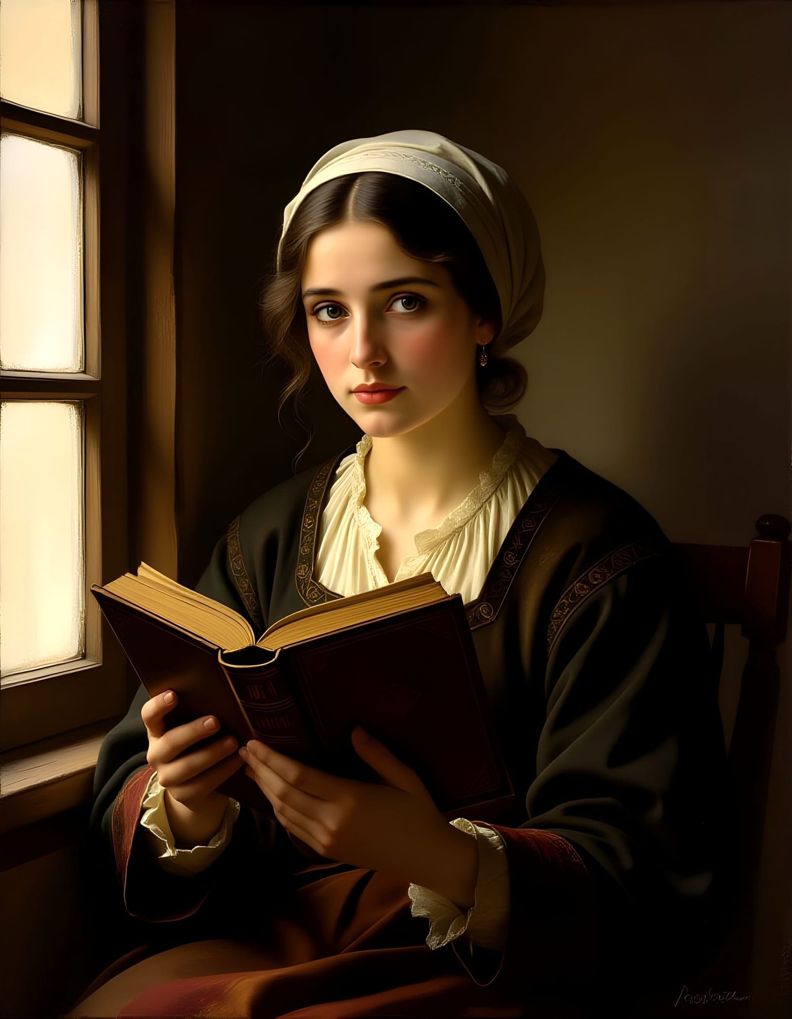 Melancholic Woman Reads by Window Light