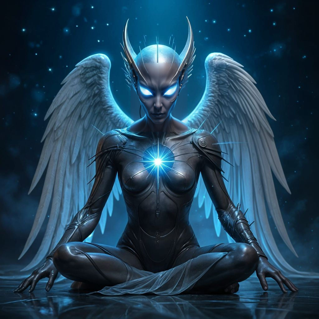 Alien Angel with Blue Laser Bras and Chronomatic Skin