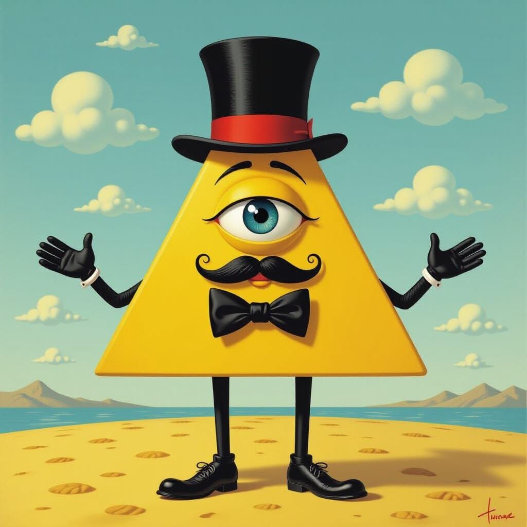 Whimsical Yellow Triangle Character with Top Hat