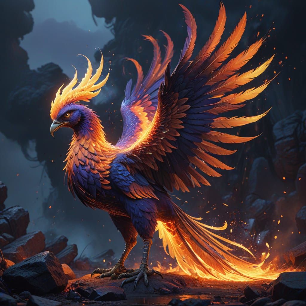 Majestic Phoenix Emerges from Fiery Embers in Vibrant Colors