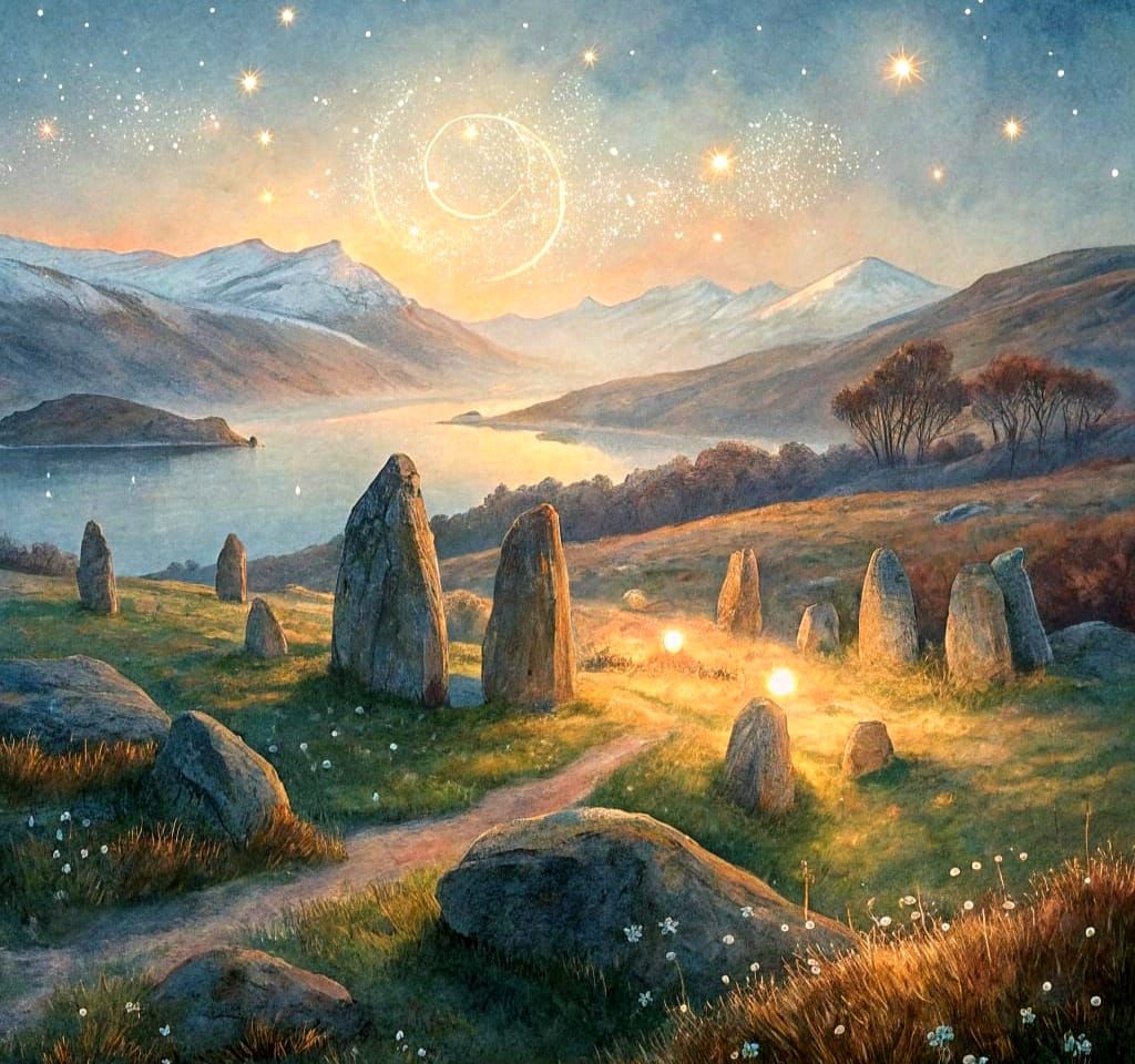 Magical Stone Circle in Lake District: Impressionist Waterco...
