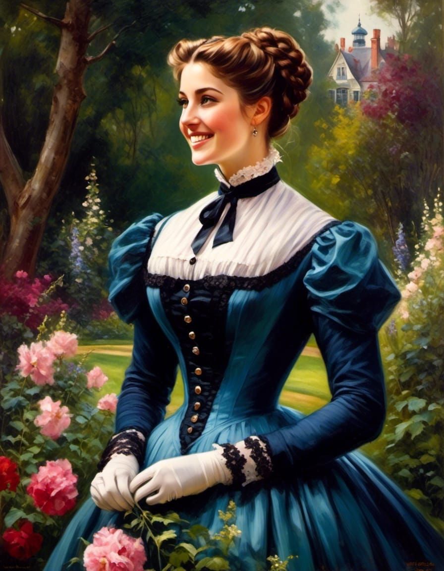 Beautiful Victorian Woman in Mystic Garden
