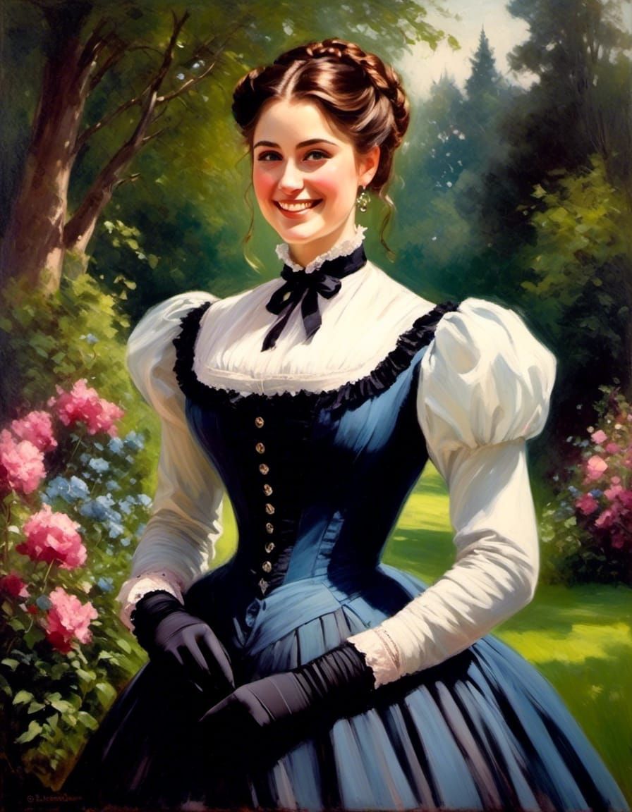 Victorian Woman in Mystic Forest Garden